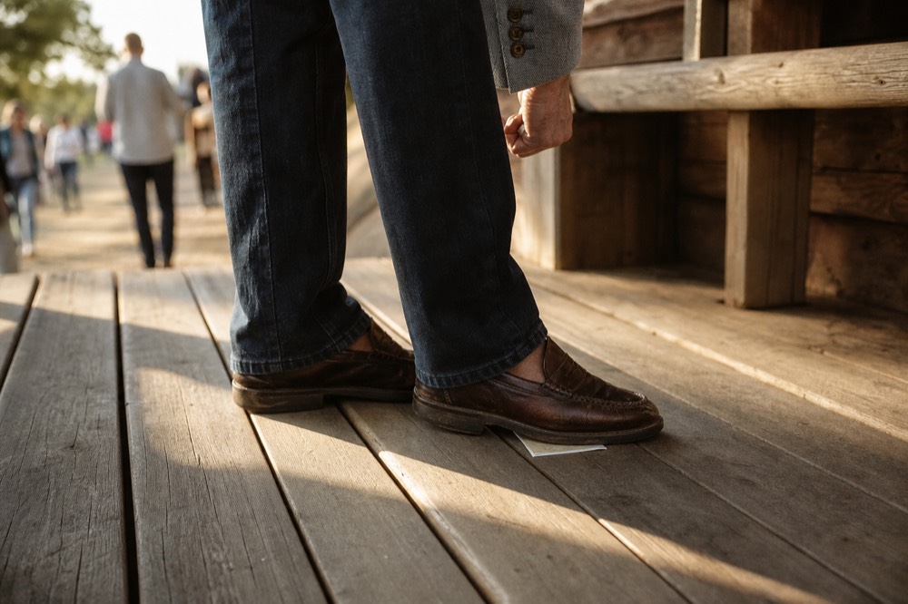Dark jeans paired with a blazer and loafers for smart-casual cruise dining, no text, no logos, no people